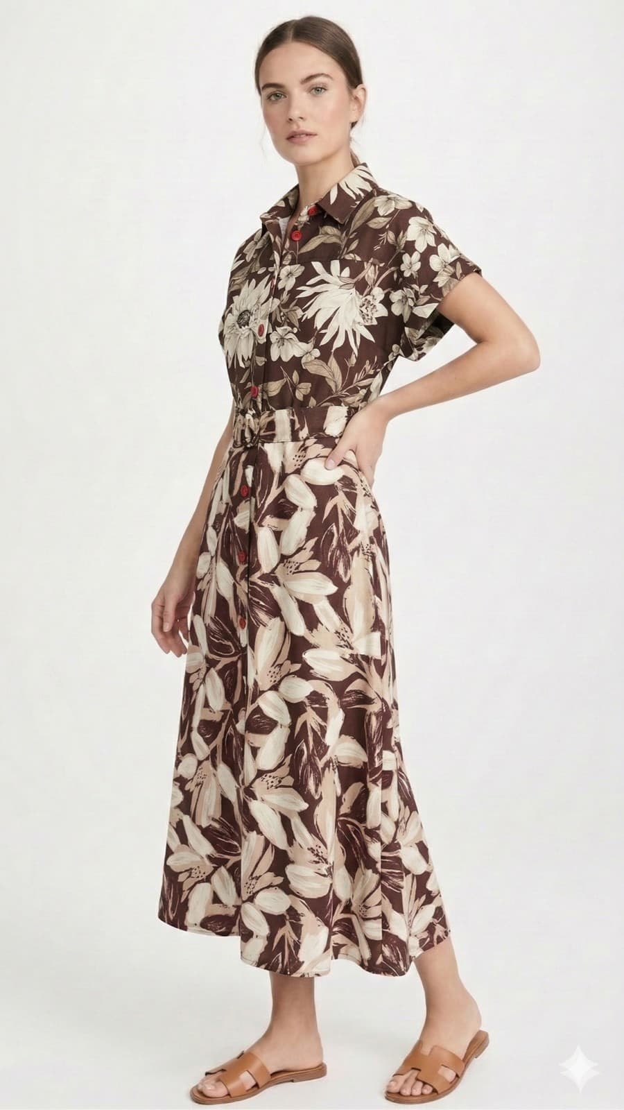 Vestido camisero manga kimono de tela rayón