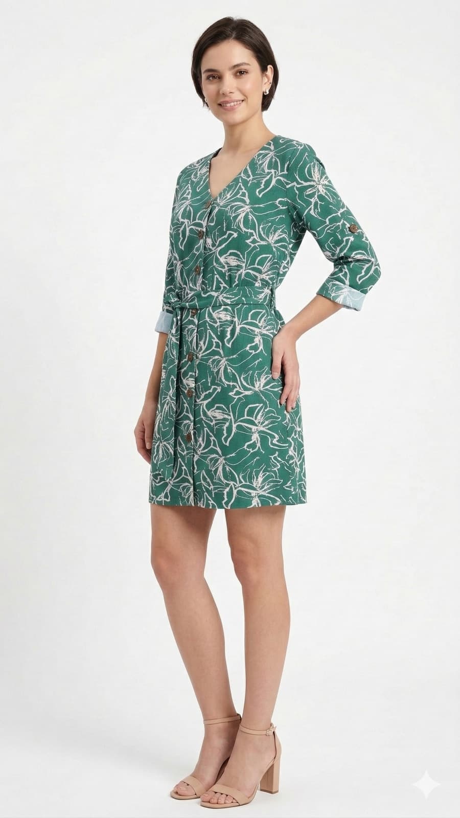 Vestido camisero manga 3/4 de rayón estampado